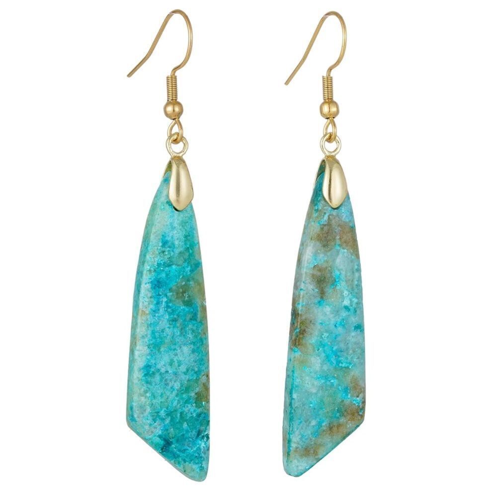 18K Yellow Gold with Natural Blue Chrysocolla Stone French Wire Hook Earrings